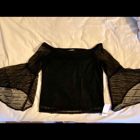 Bar III Black Long Sleeve Sexy Lace Blouse Flowy Sleeves Nylon Spandex XS - Picture 3 of 10